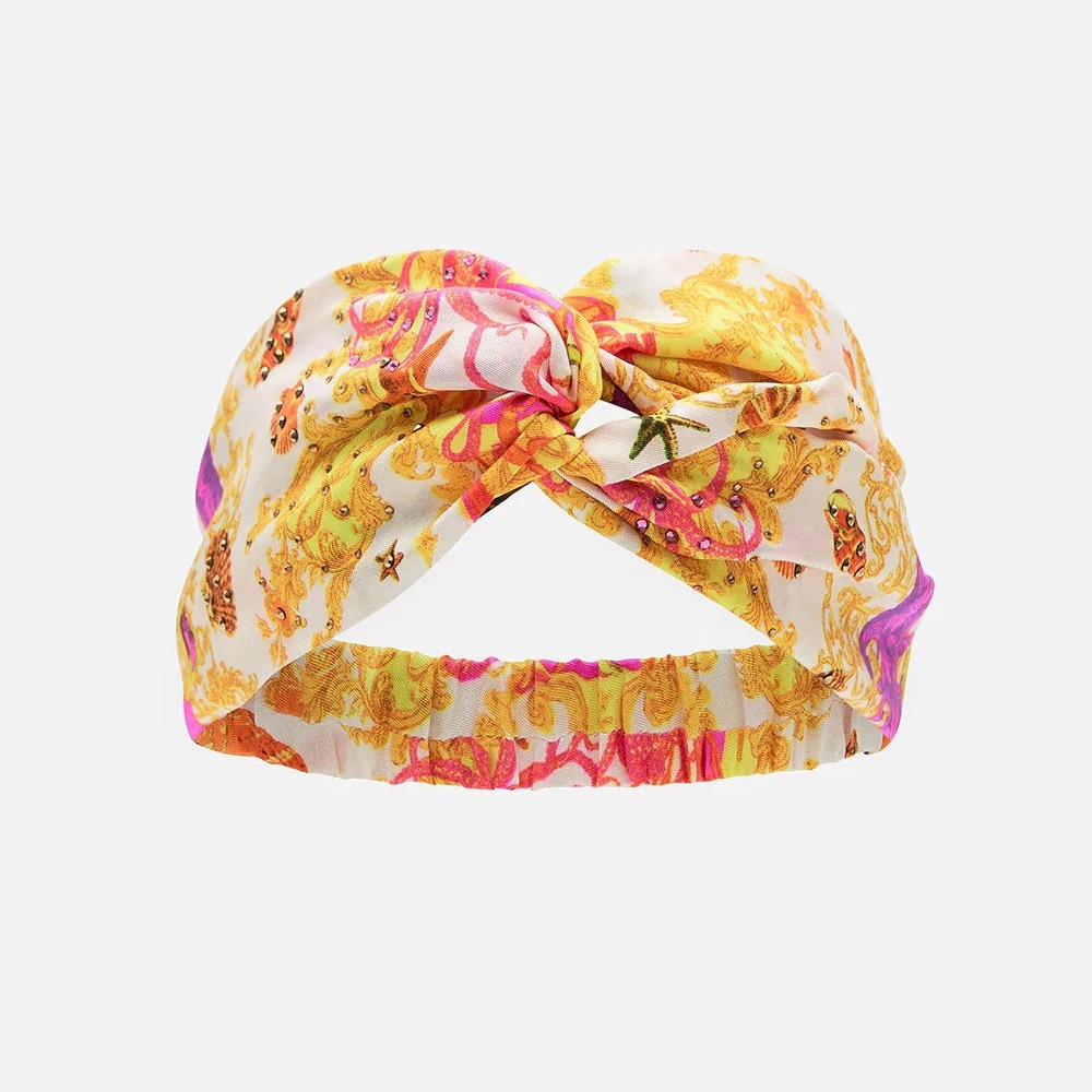 CAMILLA “Squid Squad” white silk shell sea motif woven twist boho headband